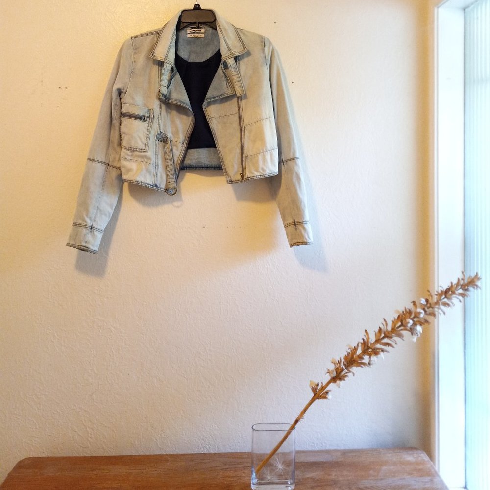 One Teaspoon Hustle Oversized Denim Motorcycle Jacket Size XS 90s Grunge Street